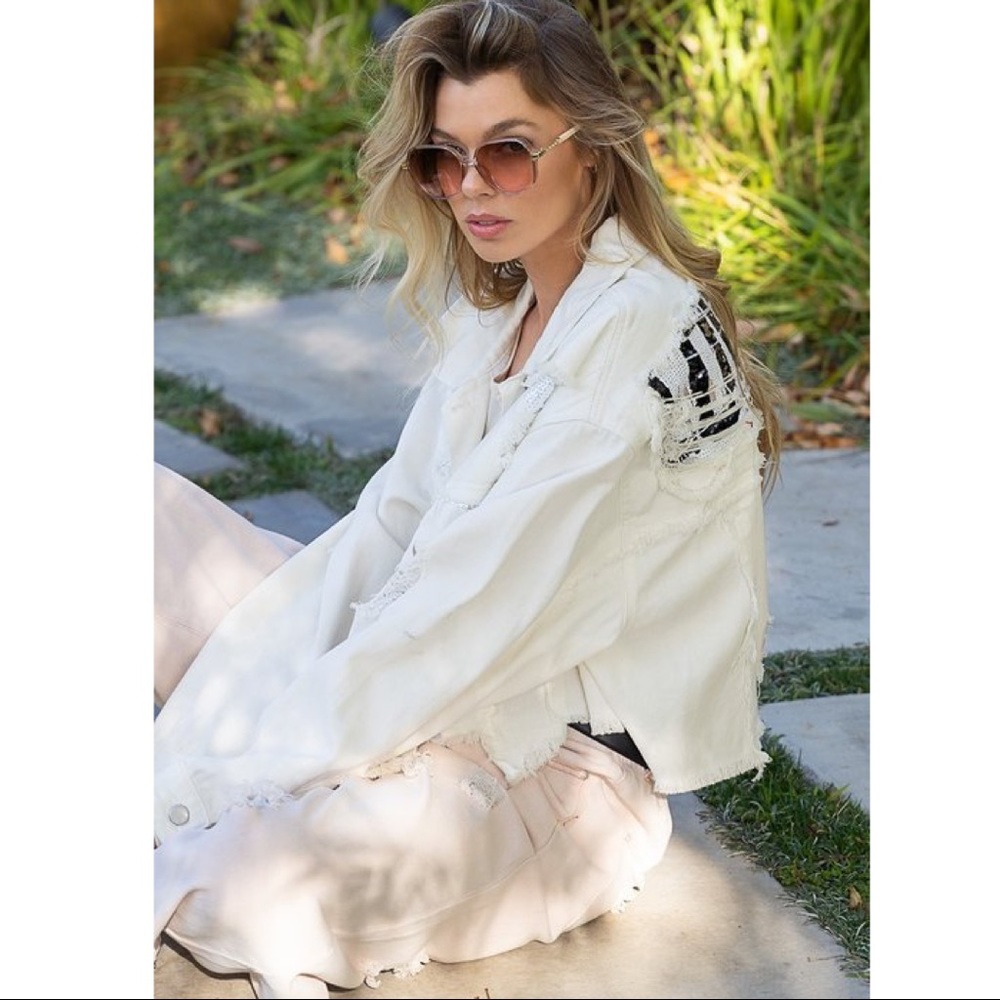 POL White Distressed 100% Cotton Love Jacket - Picture 2 of 5